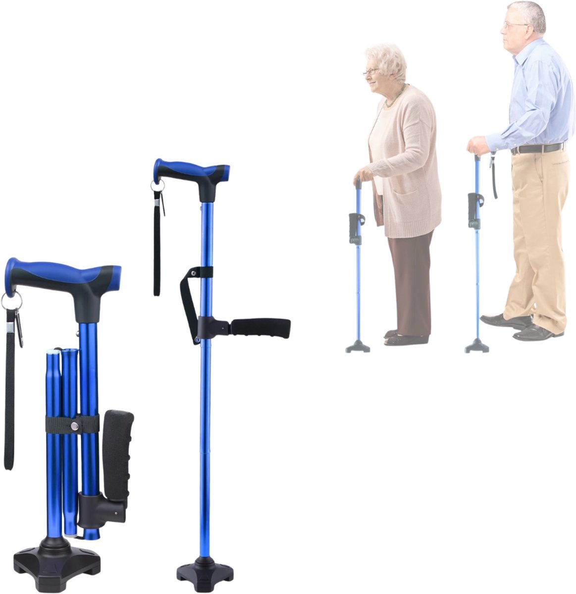 CLGP® Wandelstok Opvouwbaar - Wandelstokken Dames en Heren -Blauw met zwart