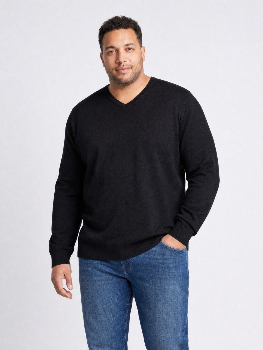 Petrol Industries - Heren Plus Size Trui met V-hals millgate - Zwart - Maat 5XL