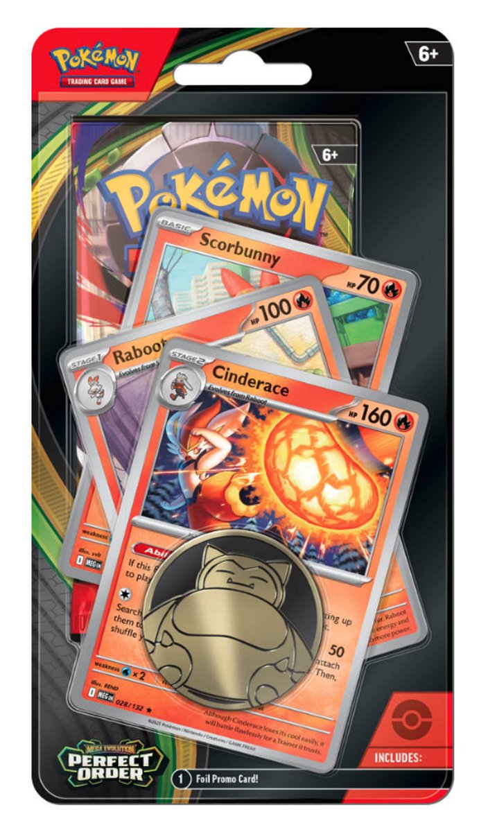 Pokémon Kaarten - Mega Evolution - Perfect Order - Premium Checklane Blister met Cinderace (Foil Promokaart) - Booster Bundle - 1 Booster Pack - 13 Kaarten Totaal - TCG - Pokemon Box - Pokemon Cards - Pokemon Speelgoed - Packs