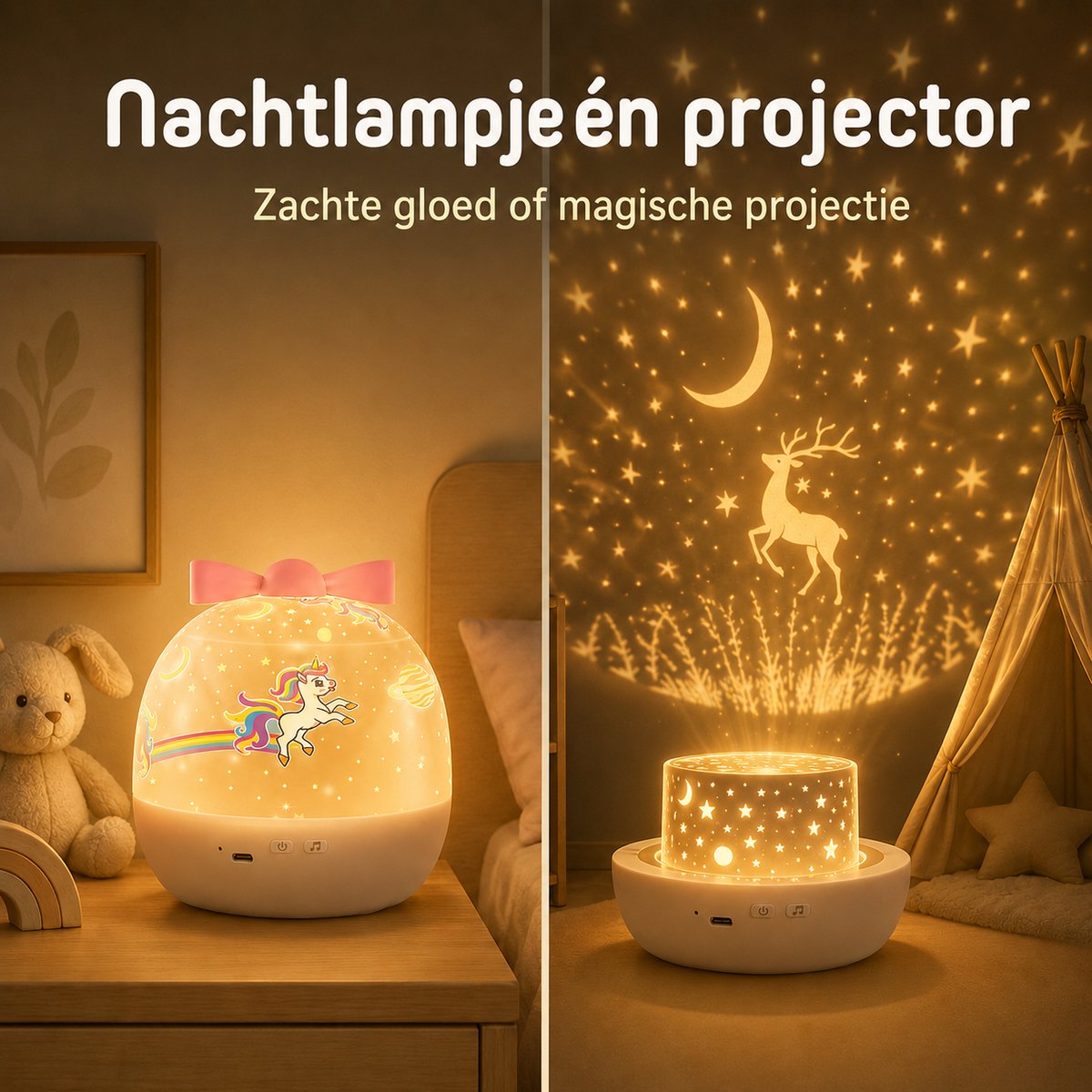 Sercano Eenhoorn Sterrenhemel Projector - Bluetooth Speaker - Nachtlampje Kinderen - 6 Thema's - Oplaadbaar - 5 uur Gebruiksduur - Schattig Cadeau – foto 3