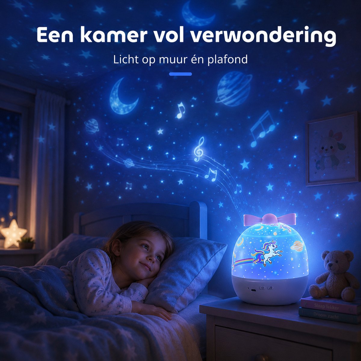 Sercano Eenhoorn Sterrenhemel Projector - Bluetooth Speaker - Nachtlampje Kinderen - 6 Thema's - Oplaadbaar - 5 uur Gebruiksduur - Schattig Cadeau – foto 6