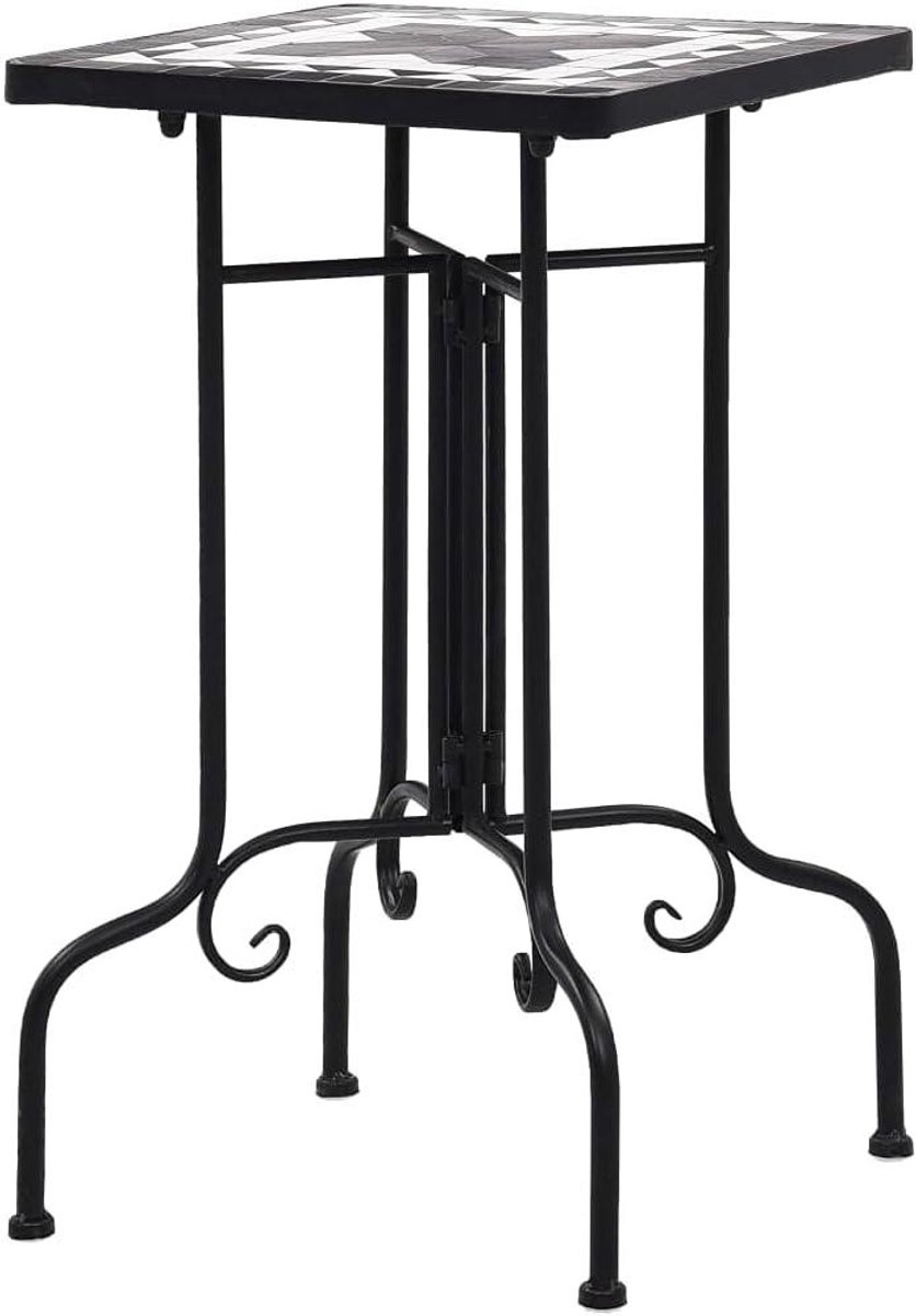 Mozaïek Bijzettafel - Keramische Tafel - Buiten Zitten - Mozaïek Tafelblad - 35x35x56 cm - Zwart-wit