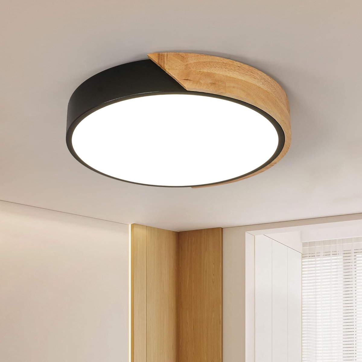 Riserva LED Plafondlamp Rond 30W Zwart Hout Modern Design Warm Wit 3375lm 3000K voor Woonkamer Slaapkamer
