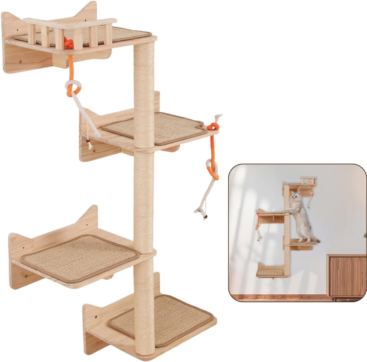 CLVP® Katten Klimmuur - Klim Wand - Krabpaal voor Grote en Kleine Katten - Krabton - Lichtbruin
