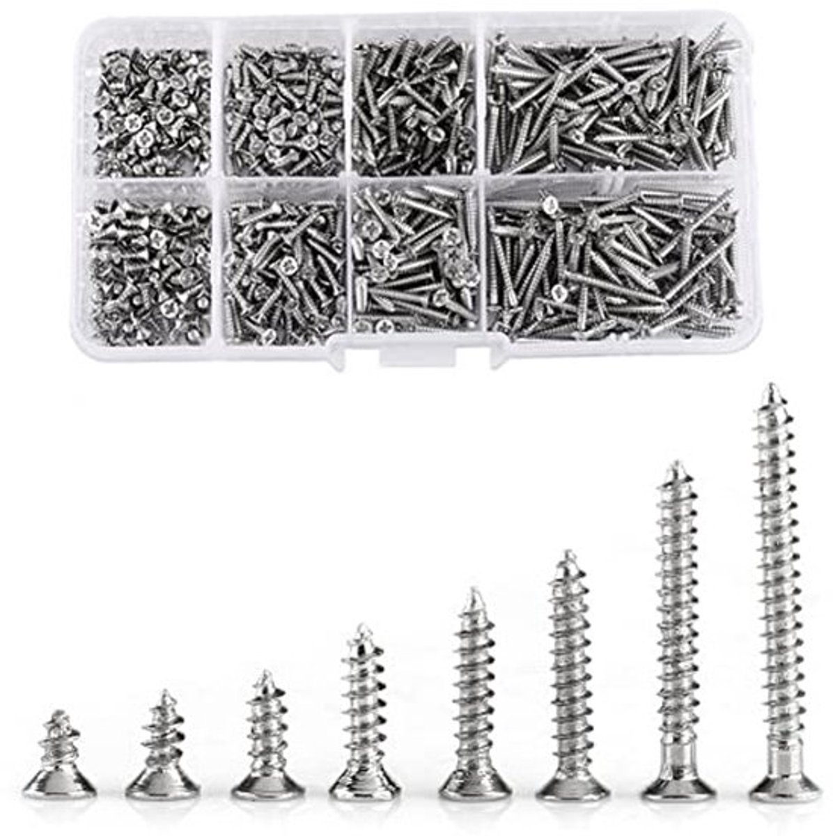 800pcs Schroefdraad Snijden Kit M2 Platkop Zelftappende Schroeven Houten Bevestiging met Opbergdoos