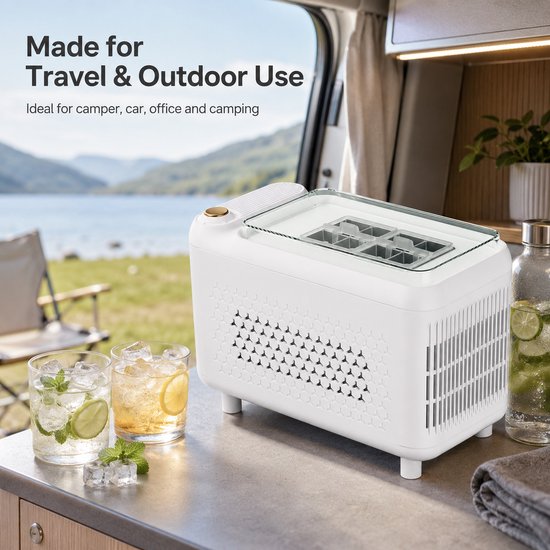 Draagbare ijsblokjesmachine 12V - Compacte ijsmaker voor onderweg - Voor kamperen, camper, kantoor en outdoor - Snel ijsblokjes in 13-22 min - ABS behuizing-Wit — afbeelding 4