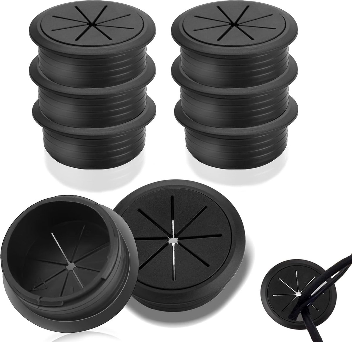 50mm Kabeldoorvoer 6 Stuks Zwarte Kabeldoorvoer voor Bureau Plastic Tafel Kabeldoorvoer voor Thuis en Kantoor, Georganiseerde Kabels