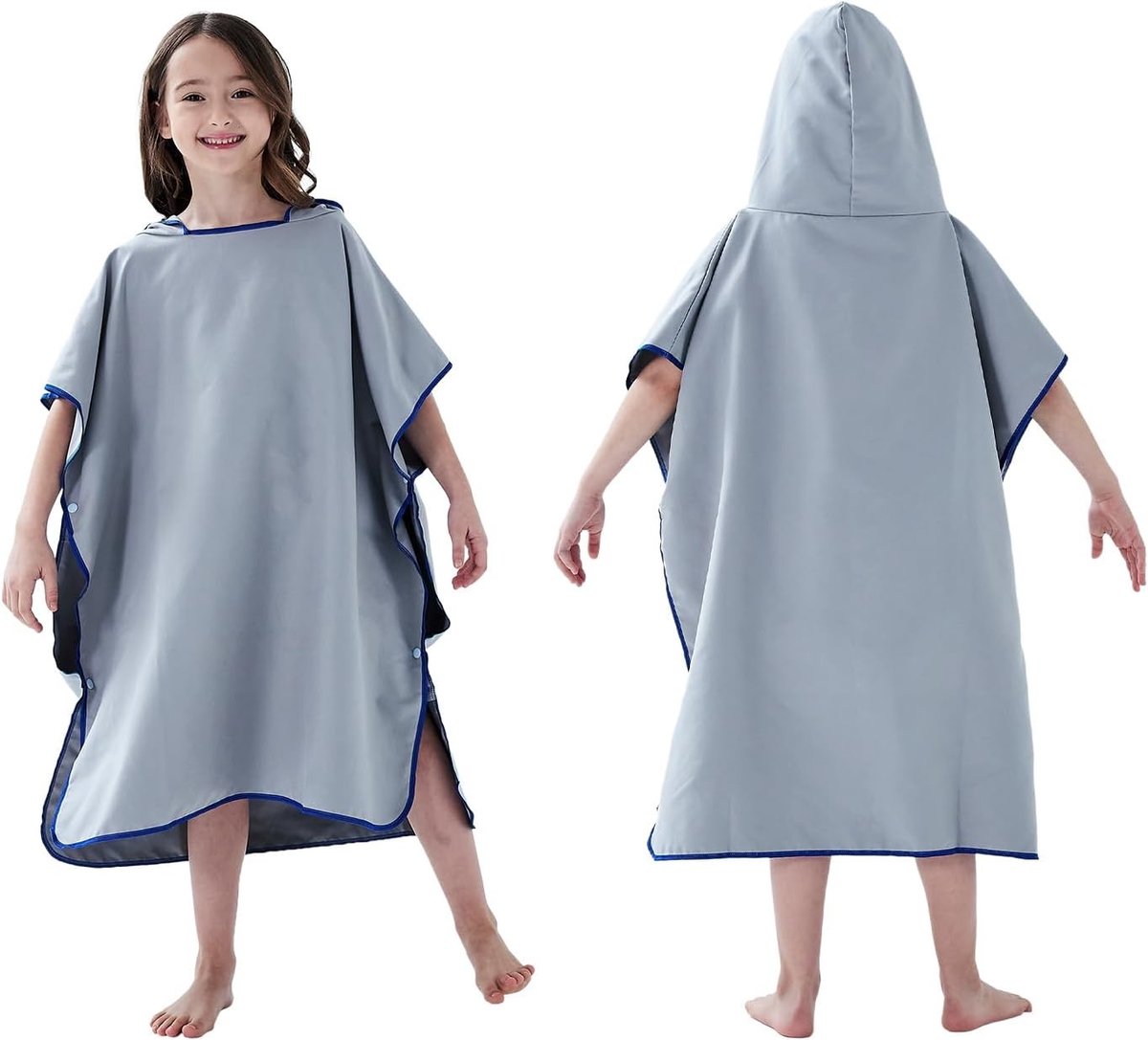 Hooded Microfiber Zwemhanddoek Poncho voor Kinderen - Sneldrogend Badkleed voor Zwemmen, Strand en Surfing in Grijs