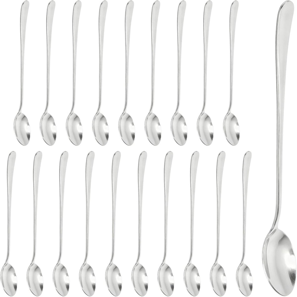 Set van 20 lange roestvrijstalen lepels - Perfect voor koffie, cocktails, ijs en desserts