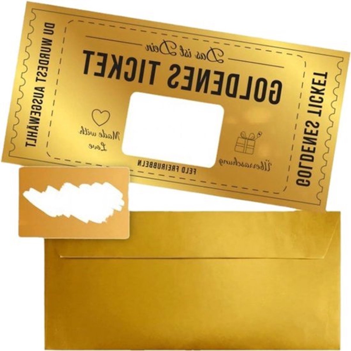 Cadeaubon om zelf in te vullen met kraskaart en krasstickers - inclusief enveloppen en gouden ticket krasverjaardagskaarten