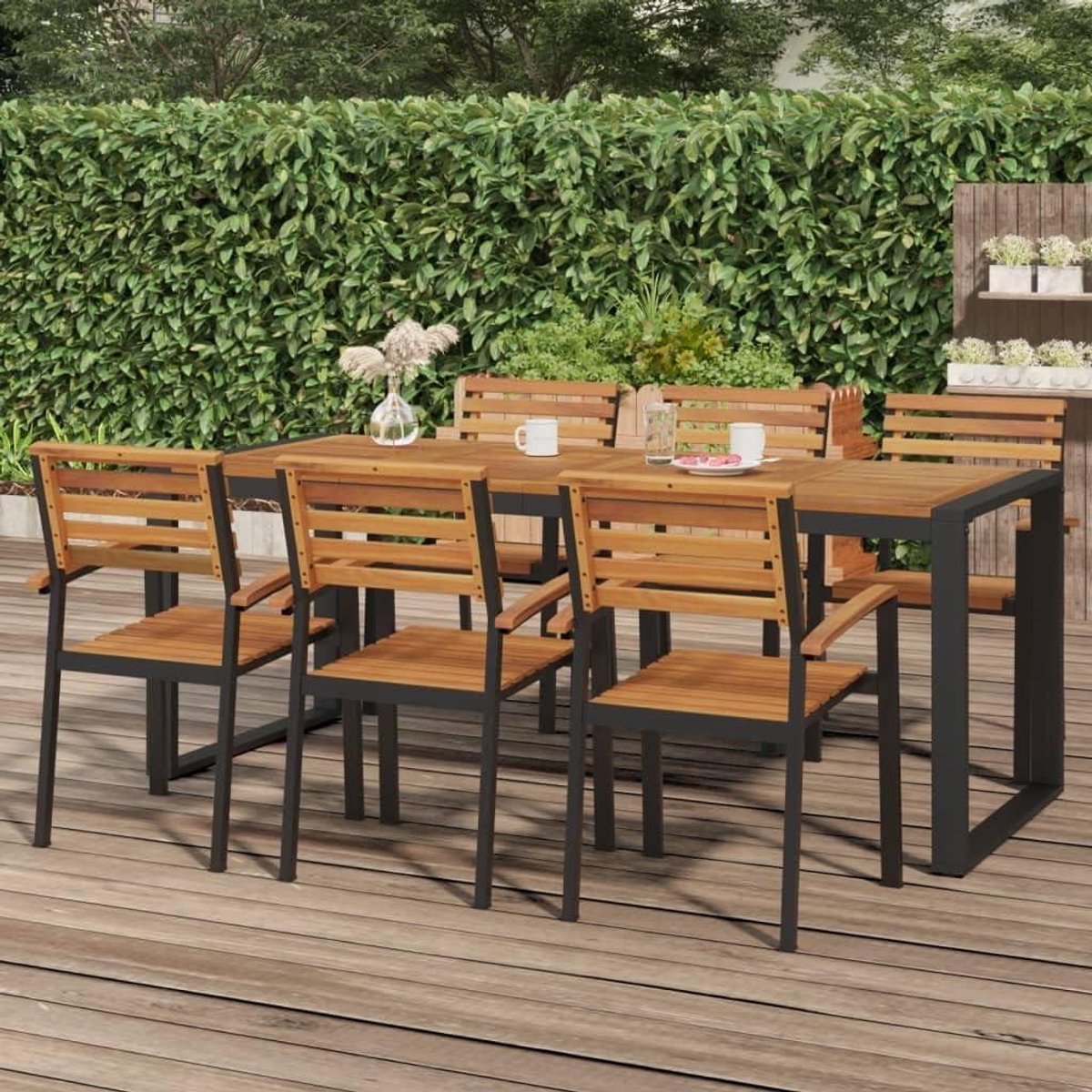 Tuintafel Acaciahout - Eettafel Buiten - Buiten Eten - U-vormig Frame - 200x90x75 cm - Natuurlijk Hout