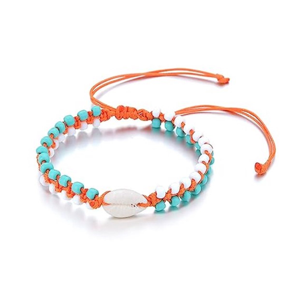 Boheemse Kauri schelpenband voor vrouwen met zaadkralen enkelband, geweven touw enkelband, armband met handgemaakte parels, zomerstrand enkelband
