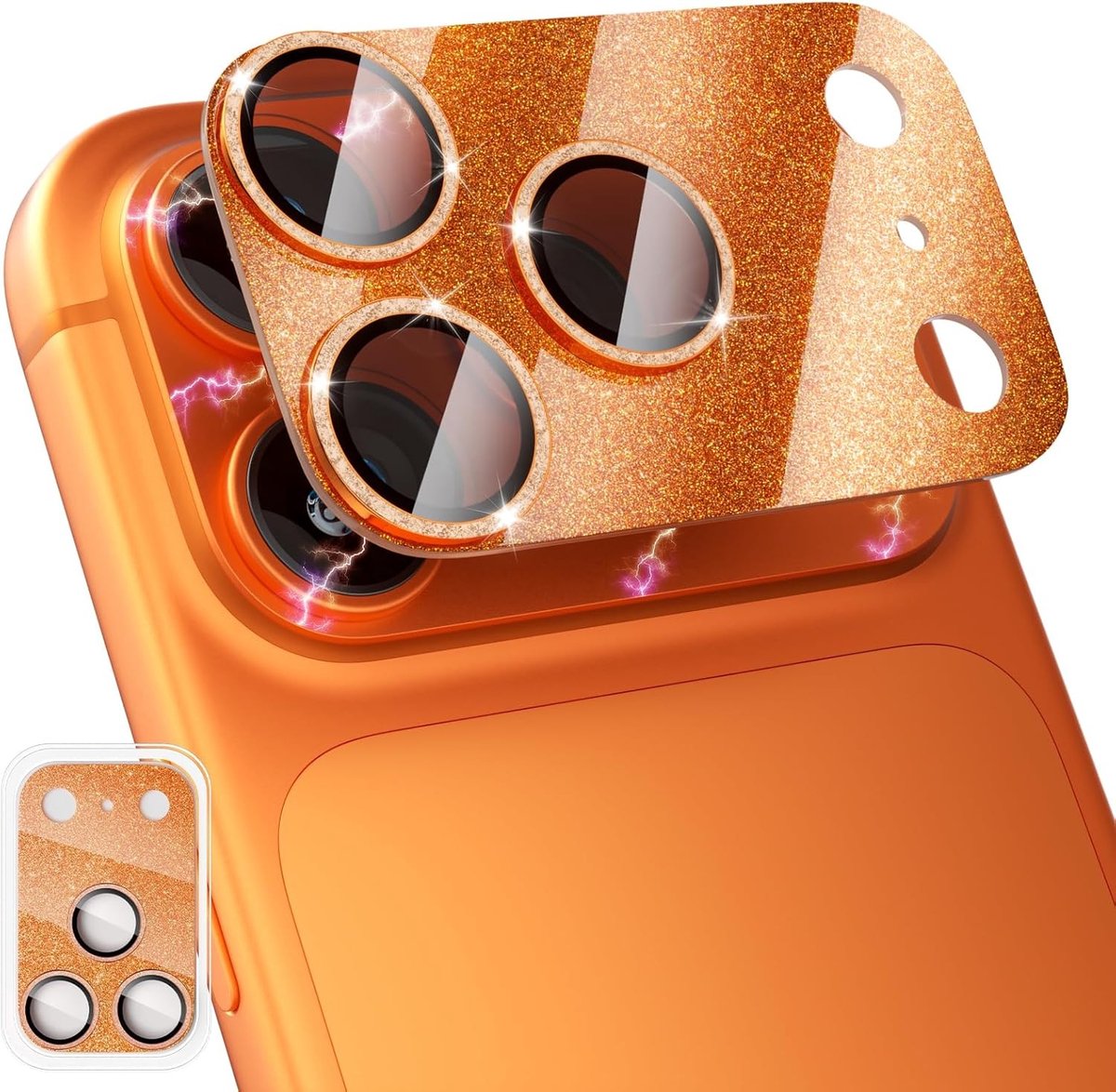 Camera Film voor iPhone 17 Pro, 1:1, Onzichtbare Perfecte Pasvorm, HD Gehard Glas, Eenvoudig te Installeren, Oranje, Bescherming en Schokbestendigheid