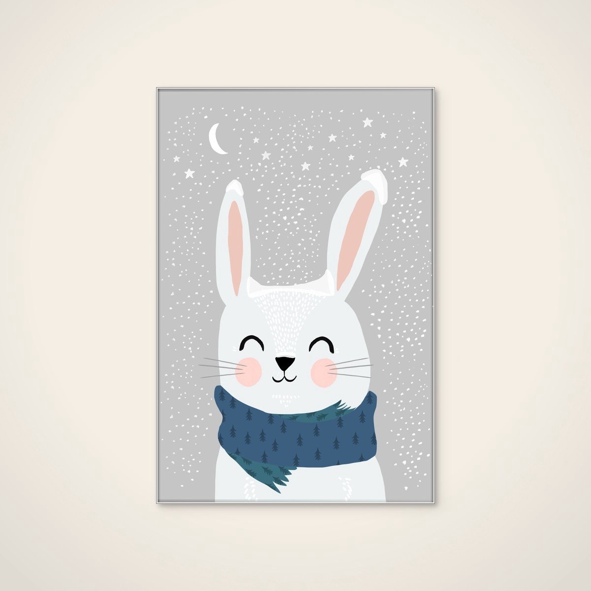Akoestisch schilderij - 60 x 90 cm - Winter Bunny Bliss van Treechild - Abstracte wanddecoratie - wit textielframe