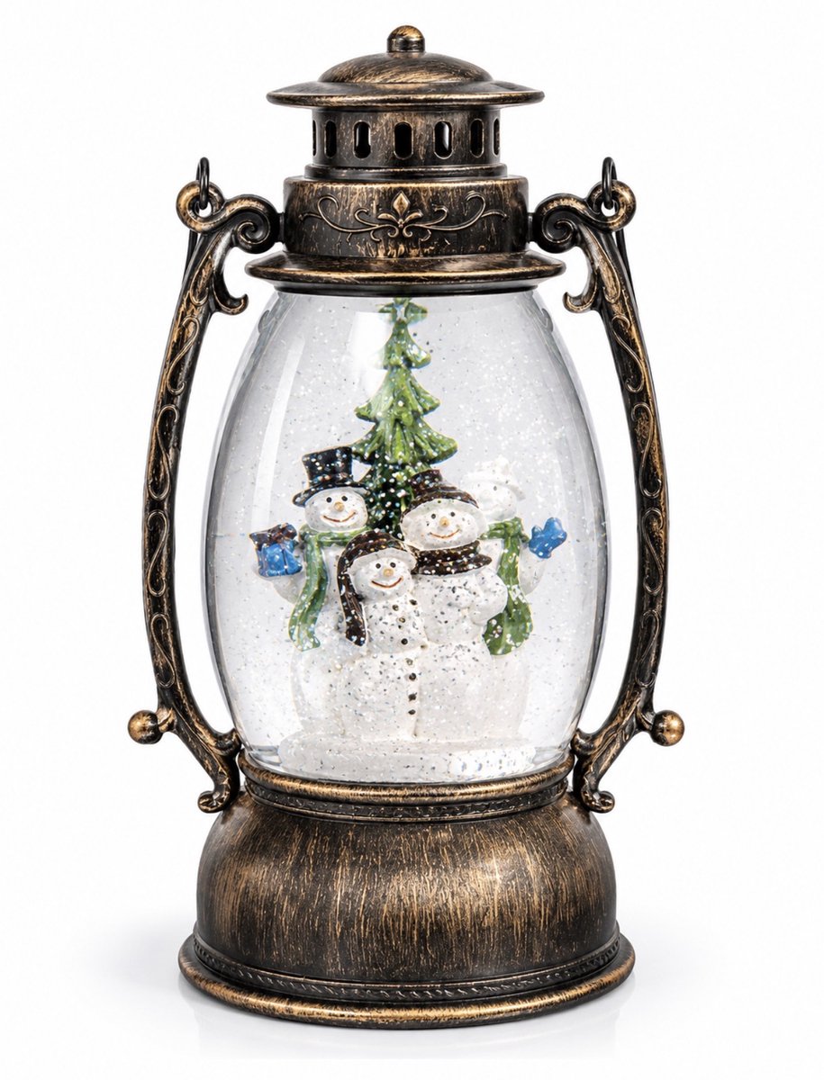 Livarno- kerst- lamp- lantaarn- decoratie- kerstpop- glittersneeuw- led- 6 uur - inclusief batterijen