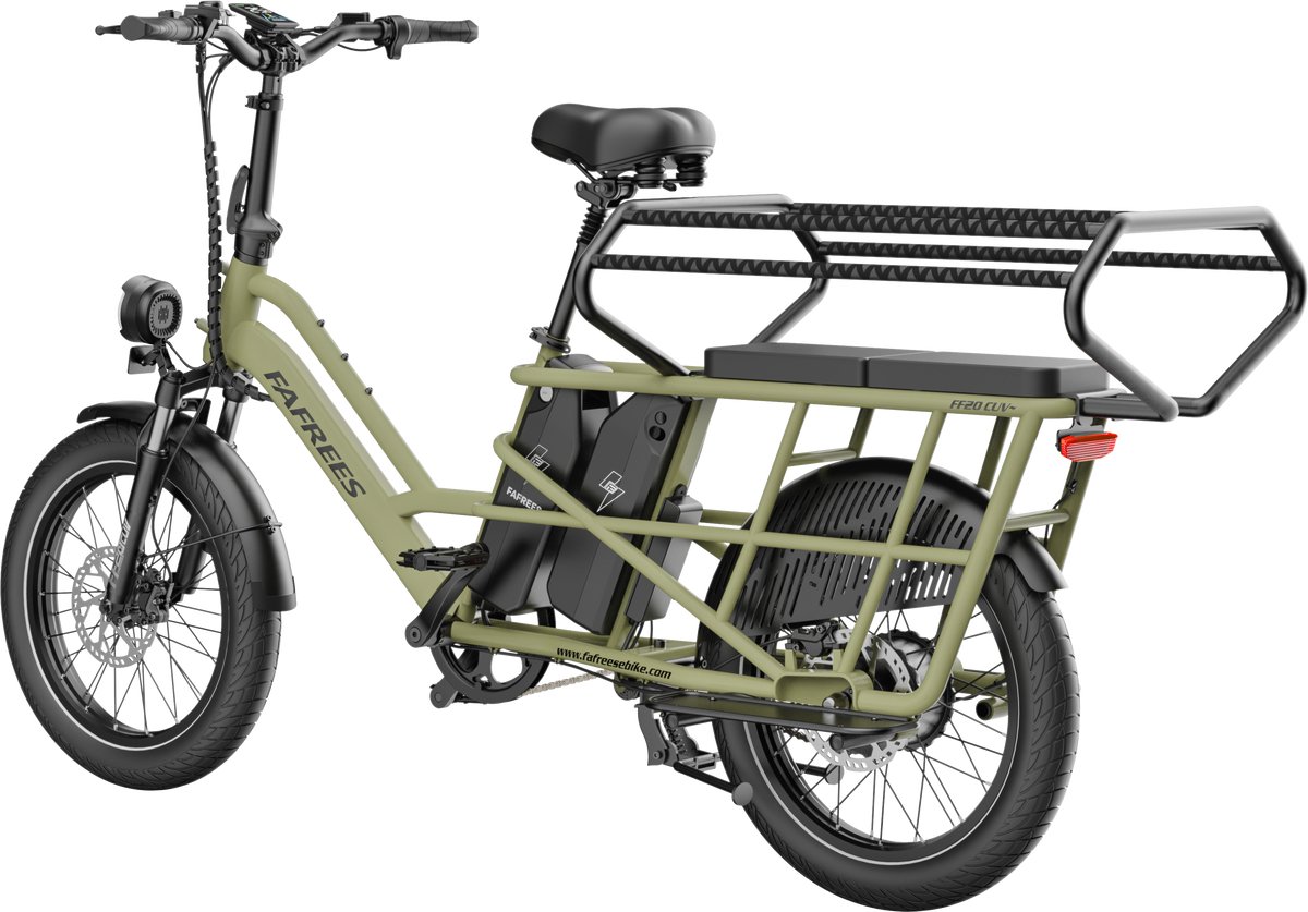 FAFREES 20 inch elektrische fiets met kinderzitjes – E-fiets – E-Bakfiets24Ah accu – maximaal 200kg draagvermogen – max 25km/u – tot 140km – voor gezinsuitjes en dagelijkse boodschappen –Groen