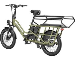 FAFREES 20 inch elektrische fiets met kinderzitjes – E-fiets – E-Bakfiets24Ah accu – maximaal 200kg draagvermogen – max 25km/u – tot 140km – voor gezinsuitjes en dagelijkse boodschappen –Groen