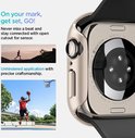Beige Apple Watch bumpercase met zichtbare sensoren op de achterkant.