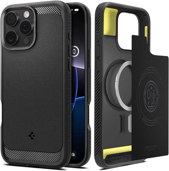 Spigen Rugged Armor MagFit hoes voor iPhone, toont de binnenkant met MagSafe.