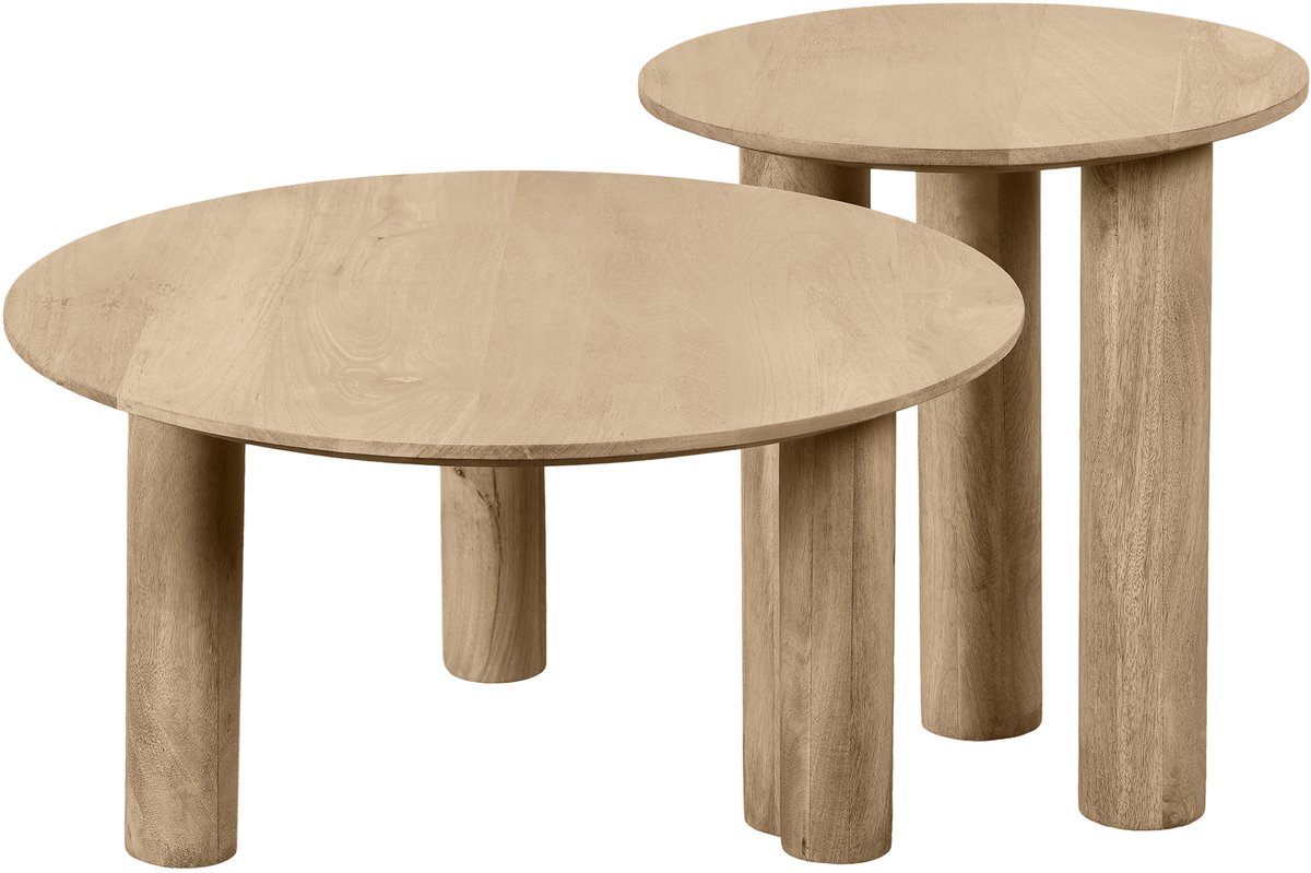 Lewis & Loft Salontafels Lian - Mangohout - Rond - Naturel - Klein en groot - Set van 2