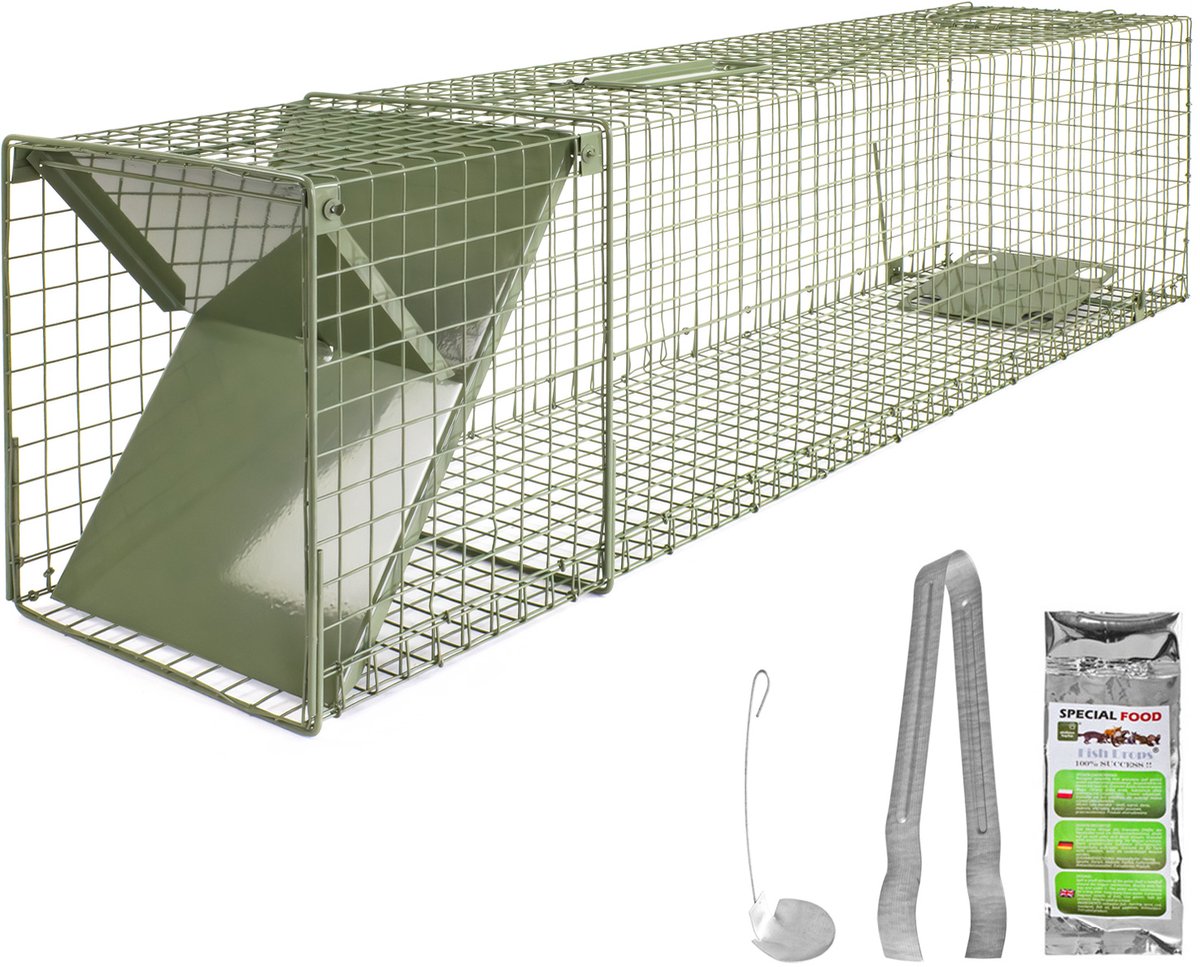 Petigi Green inloopval – Voor marters, wezels, konijnen en ratten – Diervriendelijke vang- en verplaatsingsval voor tuin, huis en zolder – 120 x 29 x 31 cm
