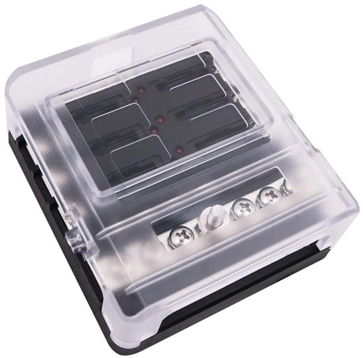Zekeringkast 12V Bladzekeringblok - LED-indicator - 6 circuits - Zekeringkasthouder - Negatieve bus - Auto, boot, marine, SUV, camper, bus - 6-weg - Geschikt voor voertuigen - Zwart.