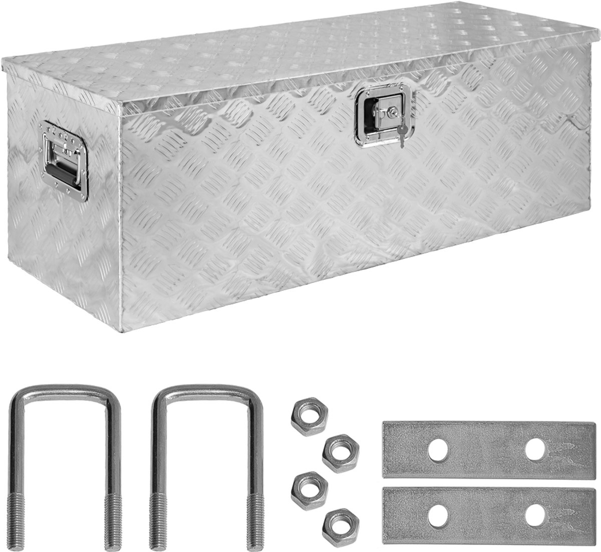 trucky Aluminium gereedschapskist, model D160, 109 x 40 x 38 cm, afsluitbaar, robuust traanplaat, inclusief montageset, voor werkplaats, hobby en voertuig