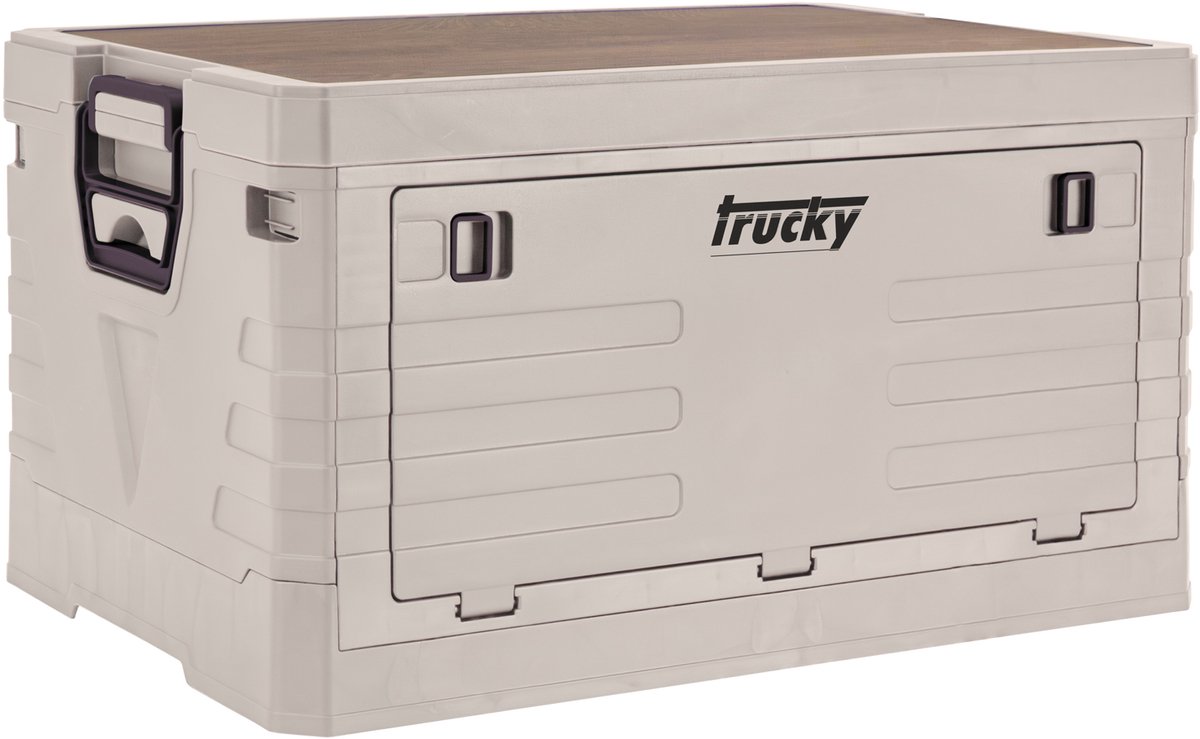 Campingbox met deksel, opbergbox, 45 L, vouwbox, inklapbaar, 53 x 36 x 29 cm, beige, Trucky