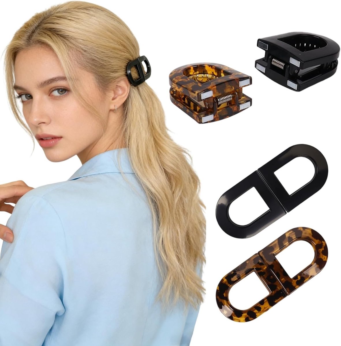 Haarclips met Magnetische Grip, 2 Paar in Leopardenprint en Zwart, Sterke Houdkracht, Haaraccessoires voor Vrouwen, Geschikt voor Alle Haartypes en Eenvoudig in Gebruik