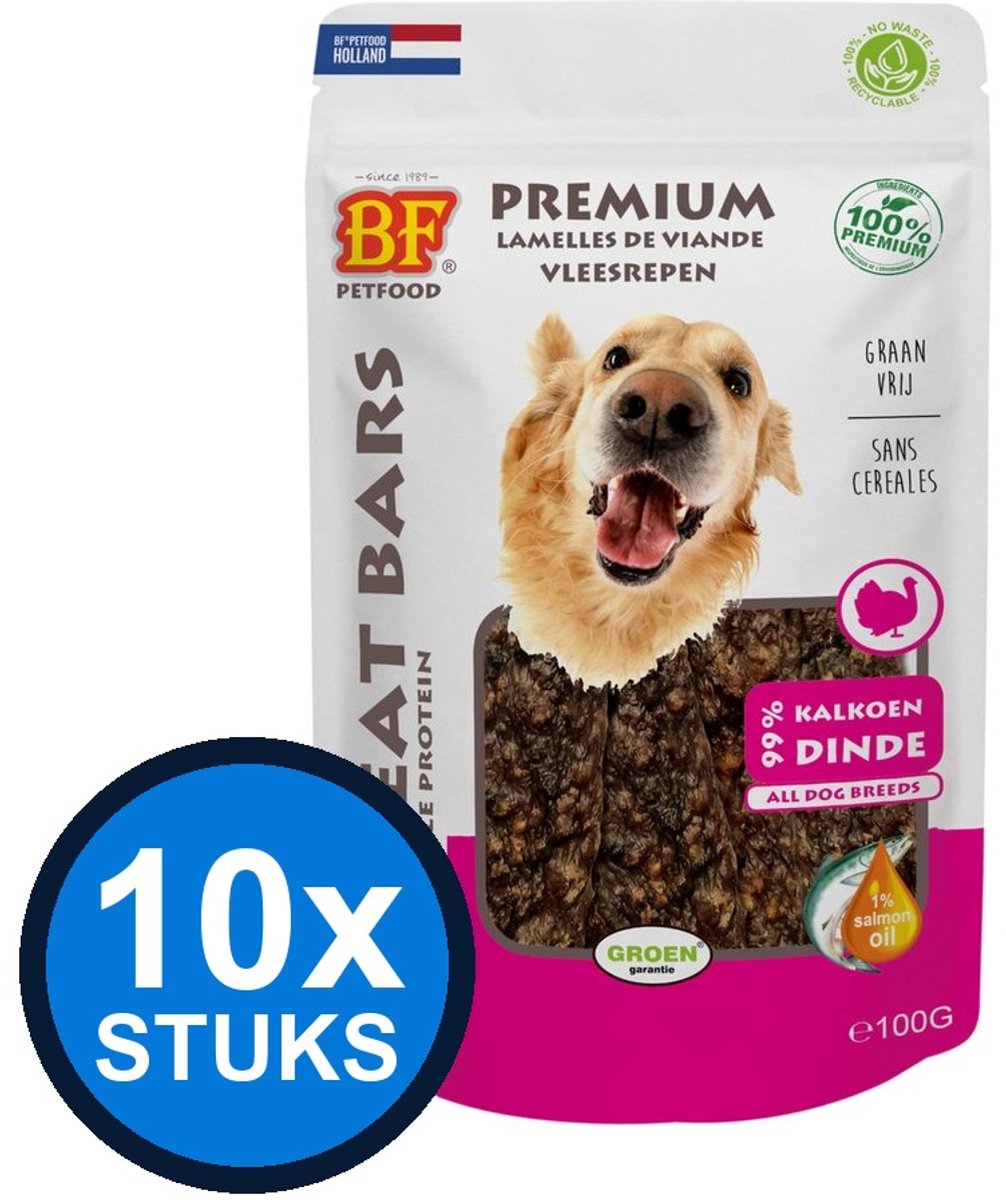10x Biofood - meat bars kalkoen (100% mono proteïne) 100gr - Hondenvoer Snacks - 100 g
