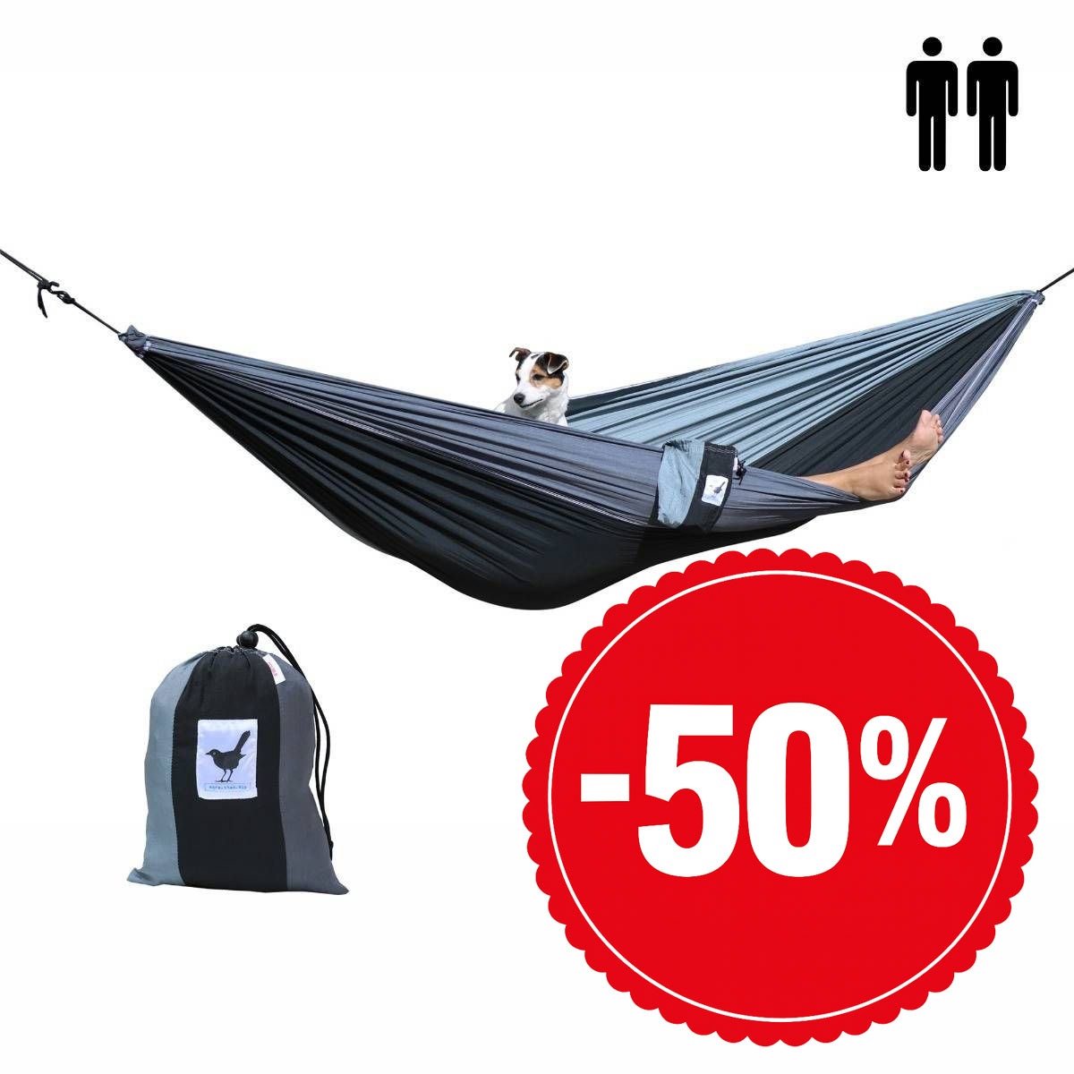 Bol.com MoreThanHip - XXL 2 persoons (reis)hangmat Shades of grey - 290 x 210 cm aanbieding