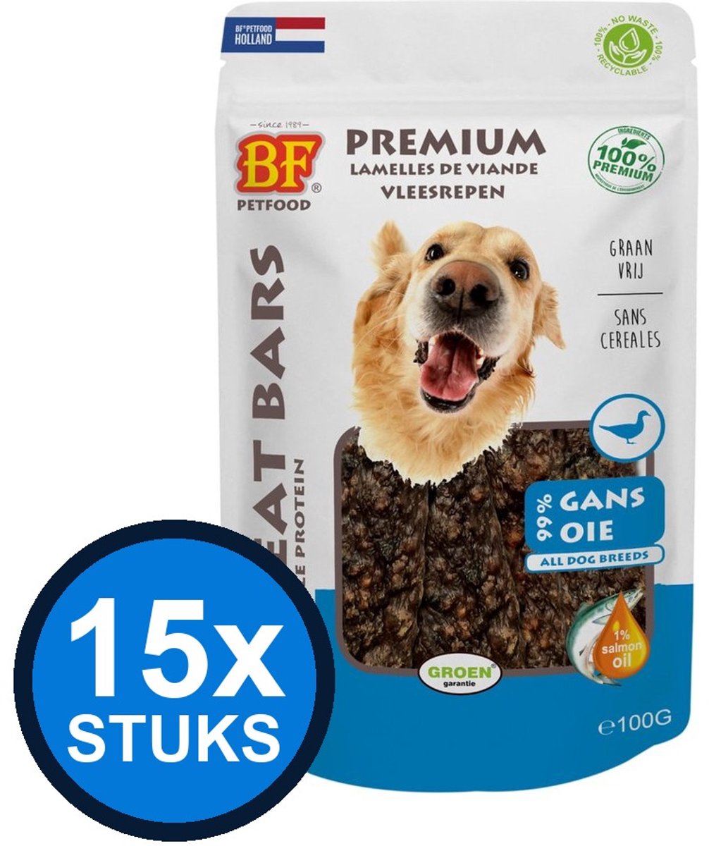 15x Biofood - meat bars gans (100% mono proteïne) 100gr - Hondenvoer Snacks - 100 g