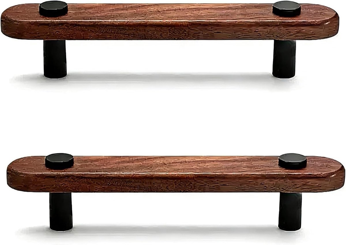 Houten meubelgrepen set van 6, keuken deurhandgrepen met 96mm afstand, totale lengte 141mm, zwart walnoot, modern design en duurzame kwaliteit