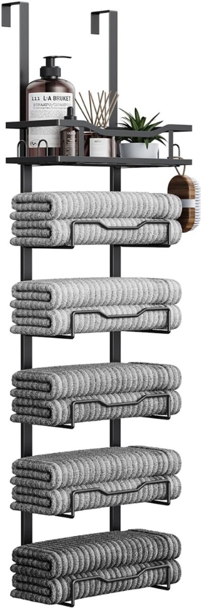 SNJY® Handdoekrek Badkamer - Handdoekhouder Hangend - Handdoekstang - 14L x 32B x 104H cm - Zwart