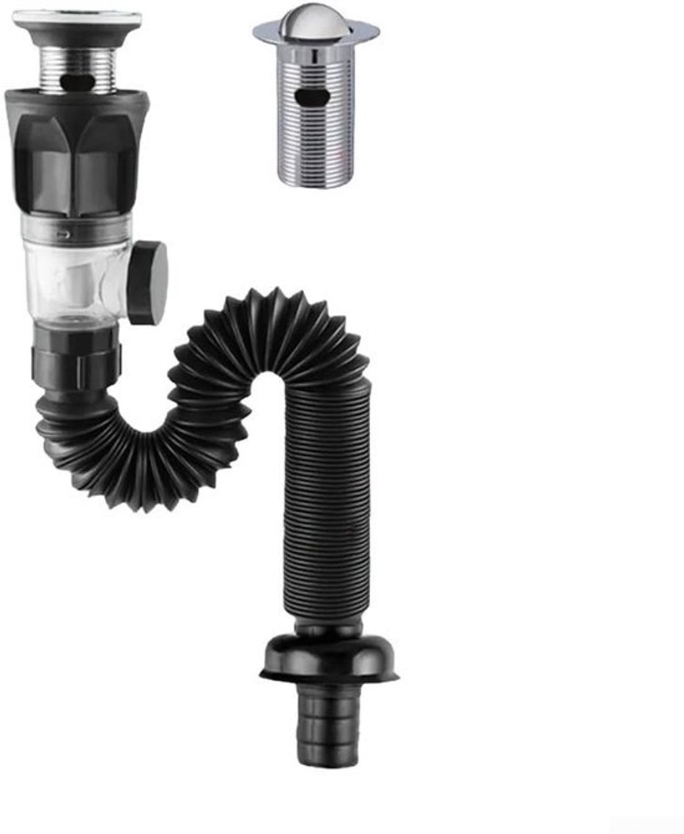 Flexibele Afvoerslang, Afvoer Deodorant Afvoerbuis Set, Telescopische Afvoerbuis Fittingen Rechte Wandafvoer 300-900mm (Zwart)