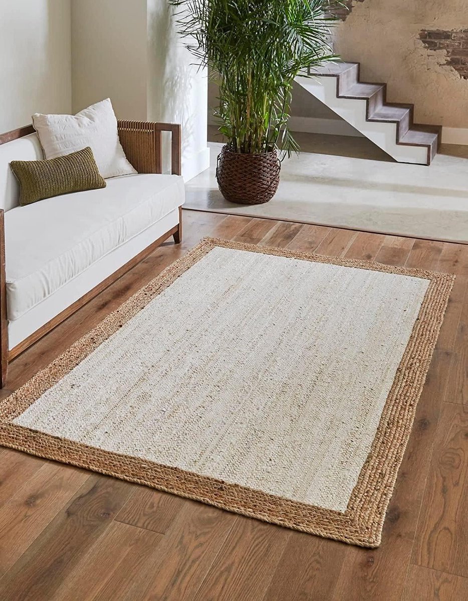 Gevlochten Jute Kleed - Handgeweven Vloerkleed - Woonkamer Decoratie - Natuurlijke Vezels - 8x10 Feet - Natuurlijk Wit