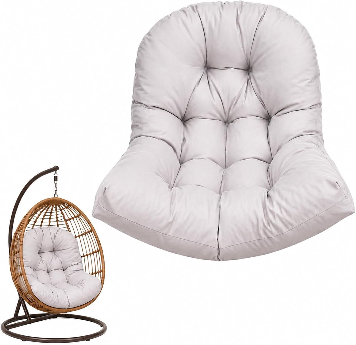 KZQ Vervangend Polyester Zitkussen Voor Hangstoel En Eivormige Schommelstoel – Dik En Zacht Buitenkussen 80x120 Cm – Lichtgrijs