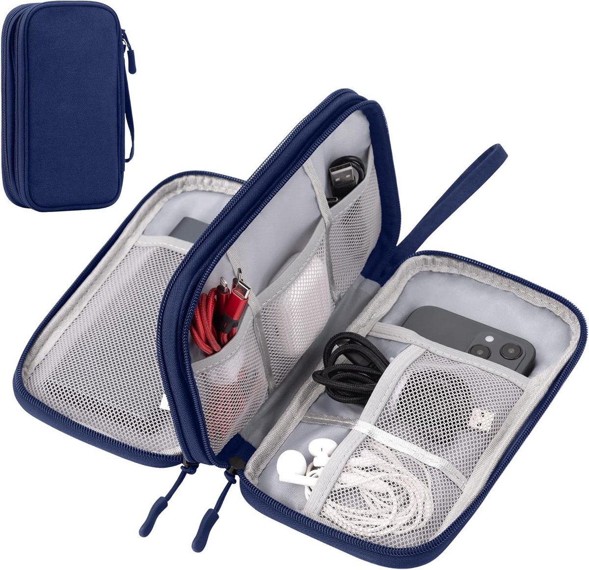 Elektronische Organizer - Kabeltas - Reizen Organiseren - Dubbellaags Ontwerp - 21 x 12.5 x 6 cm - Donkerblauw