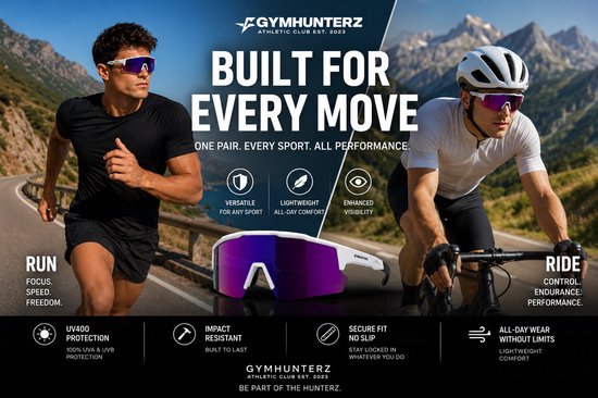 Gymhunterz Sport Zonnebril - Fietsbril - Wielrenbril - Hardloopbril - Festival Rave Space Bril - UV400 Gepolariseerd - Wit Paars van gymhunterz — afbeelding 3