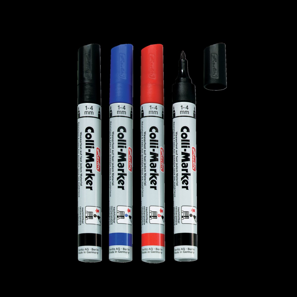 Herlitz permanent marker - zwart, blauw & rood - 4 stuks