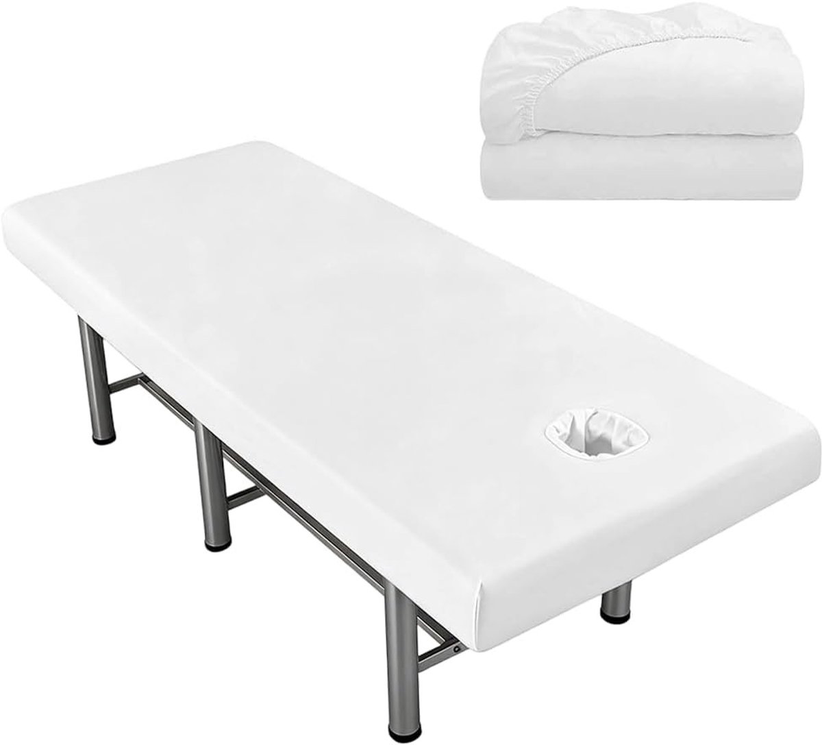 Massage Stoel Stretch Cover 80 x 190 cm - Waterdicht, Oliebestendig en Wasbaar - Bescherming voor Cosmetische Tafels en Spa's in Wit