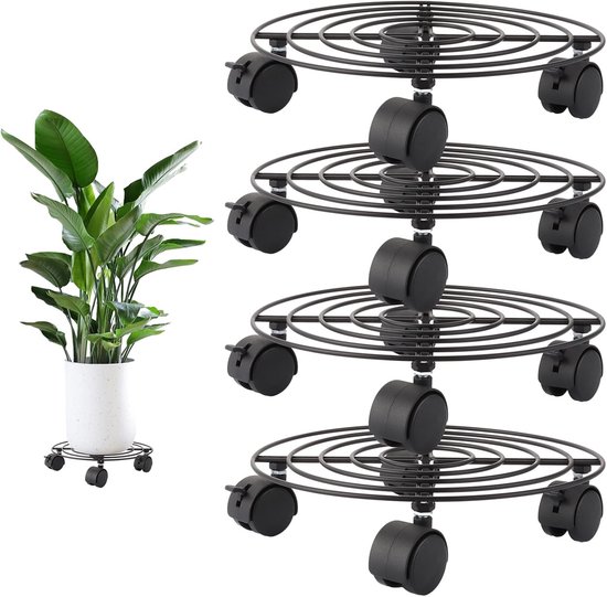 Set van 4 Ronde Plantrollers 27 x 5 cm - Weerbestendige Plantcoasters met Wielen voor Bloempotten, Ideaal voor Binnen en Buiten, 360 Graden Beweegbaarheid en Hoge Laadcapaciteit