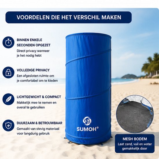 SUMOH® Pop-Up Omkleedtent - Mobiele Omkleedruimte, Draagbare Verkleedcabine, Privacytent, Strandkleedkamer en Paskamer - Opvouwbare Instant Changing Room voor Camping, Strand, Zwemmen, Sport, Festivals, Dans en Fotografie - 1 Persoon - Blauw van sumoh — afbeelding 4