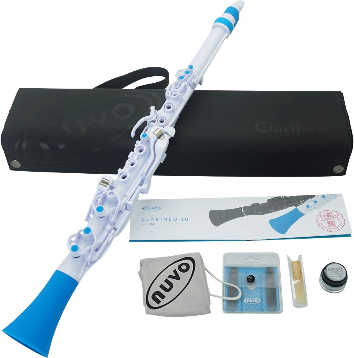 NUVO CL120WBL Clarinéo 2.0 – C-stemming, 275 g, wit/blauw, incl. etui en accessoires