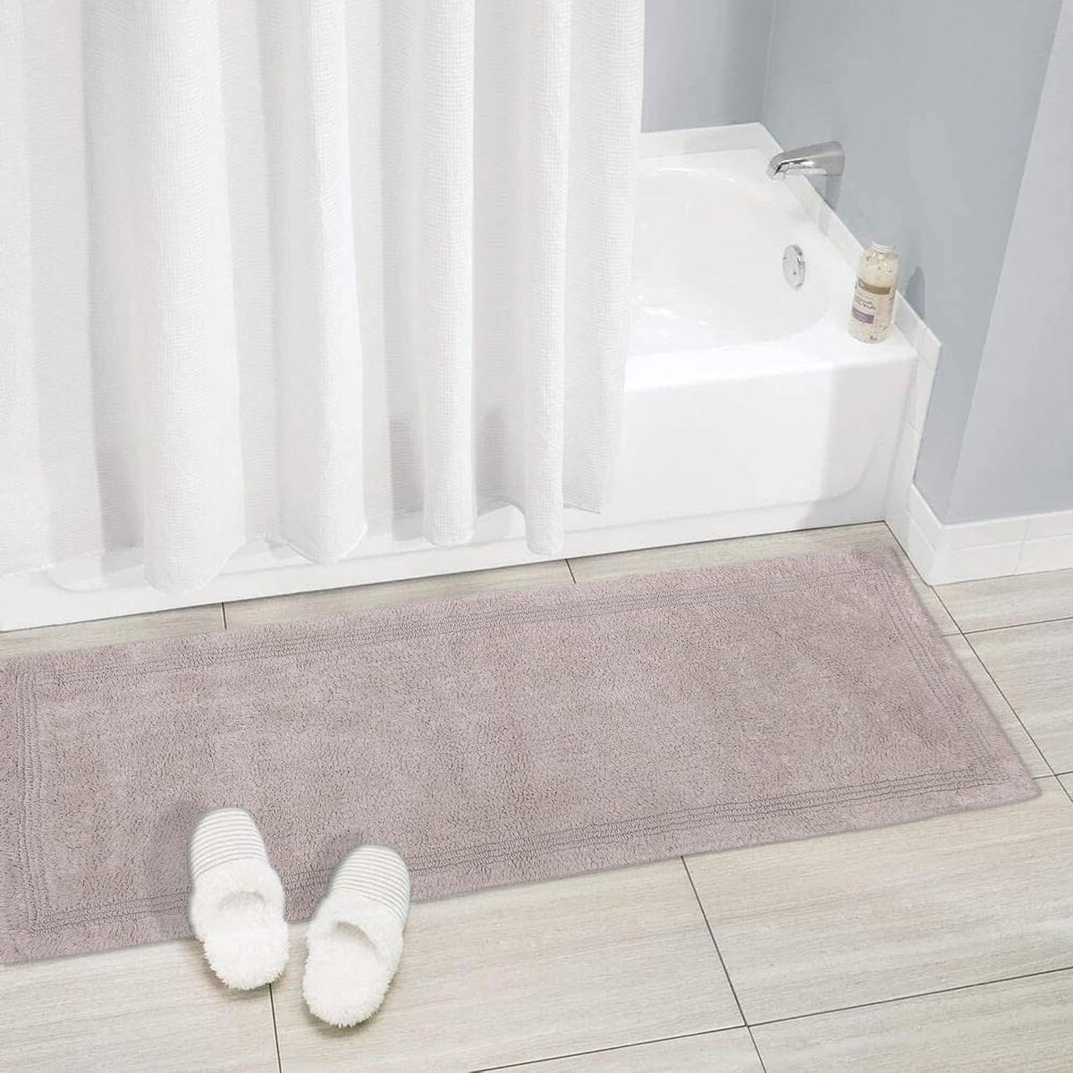 Geweven Badloper - Badkamer Tapijt - Voeten Drogen - Waterabsorberend Katoen - 22 x 60 inch - Taupe