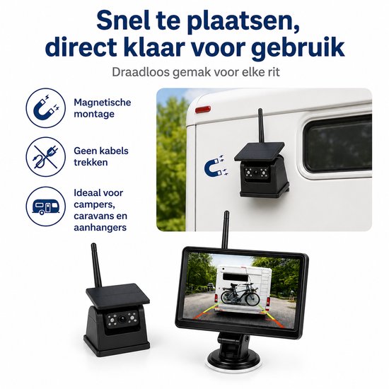 Dubbele Draadloze Magnetische Achteruitrijcamera met 7.2 Inch Display - Solar - Nachtzicht - Voor Camper, Caravan, Paardentrailer, Racetrailer en Aanhanger — afbeelding 4