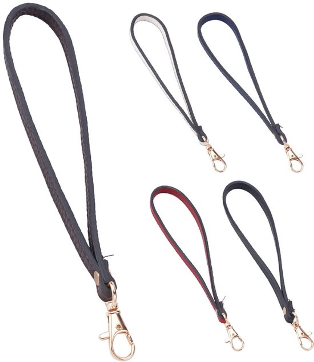 5 strengen handsfree polsband 5 kleuren PU-leer tas riem sleutelhangerhouder met draaibare sluiting voor portemonnee clutch handtas sleutelhanger lanyard naamplaatjehouder camera