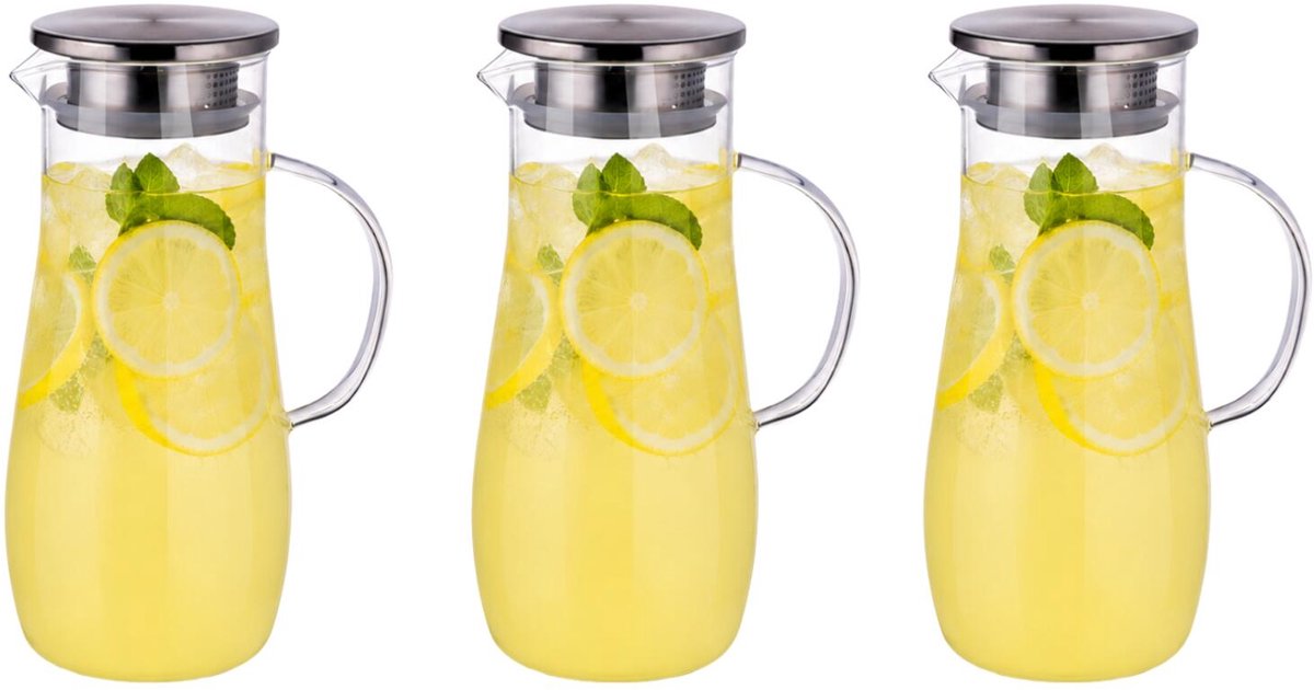 Alpina Karaf - 3x - transparant - 1,4L - met handvat - glas - schenkkan/waterkan - incl filter