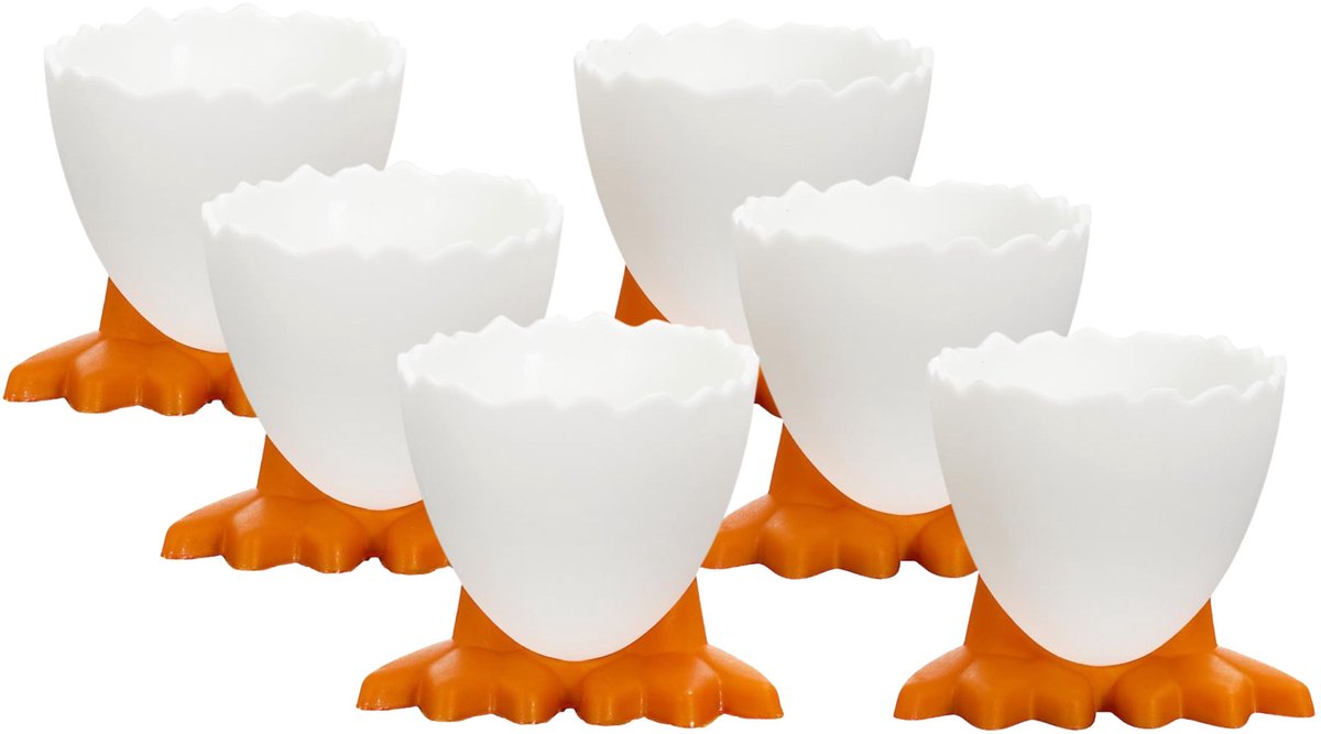 Cook Concept Eierdopje - 6x - kippenpootjes - wit/oranje - pasen - paastafel accessoires