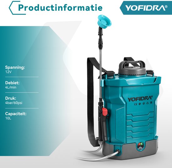 Yofidra Accu Drukspuit - Elektrische Drukspuit - 4.0 bar Druk - met Batterij - Rugzakverstuiver - voor Gazon, Onkruid & Terras van Yofidra — afbeelding 3